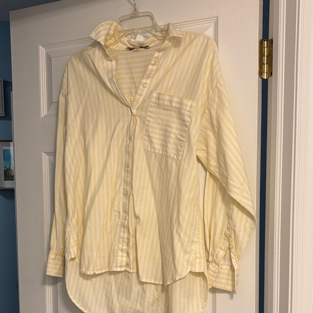LOFT Cream and Yellow Striped Shirt